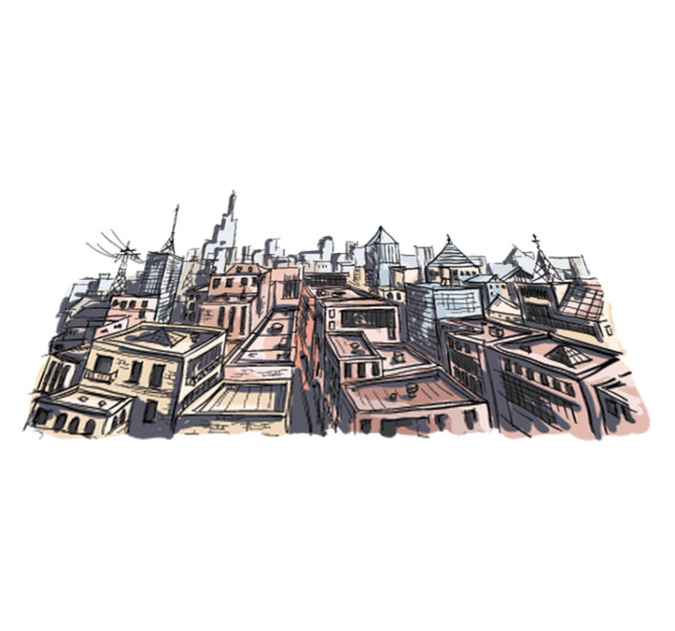 Bedroom vinyl rug watercolor city design - TenStickers