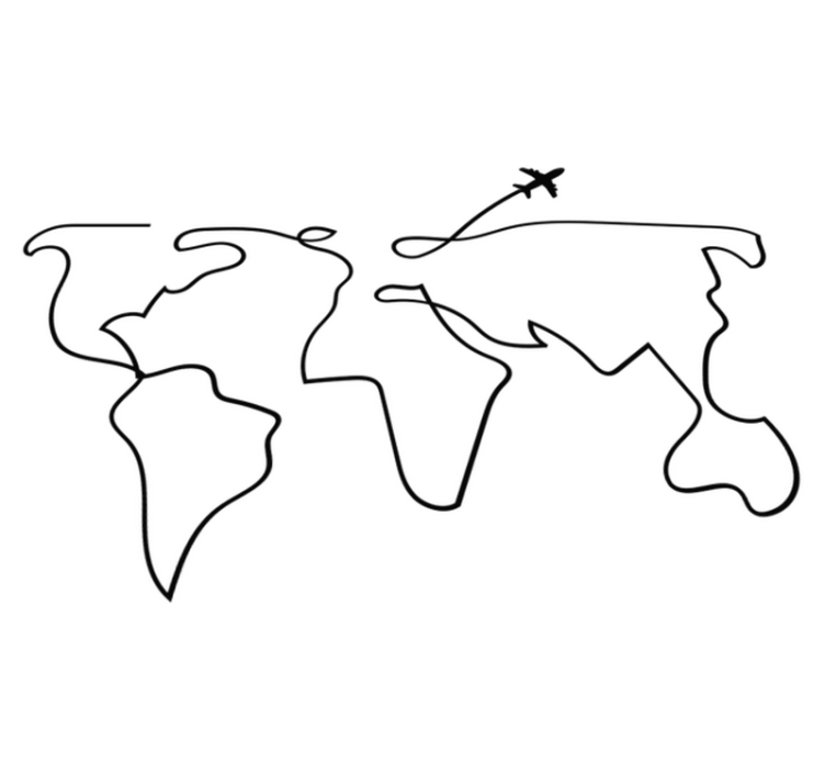 World map vinyl rug in plane design - TenStickers