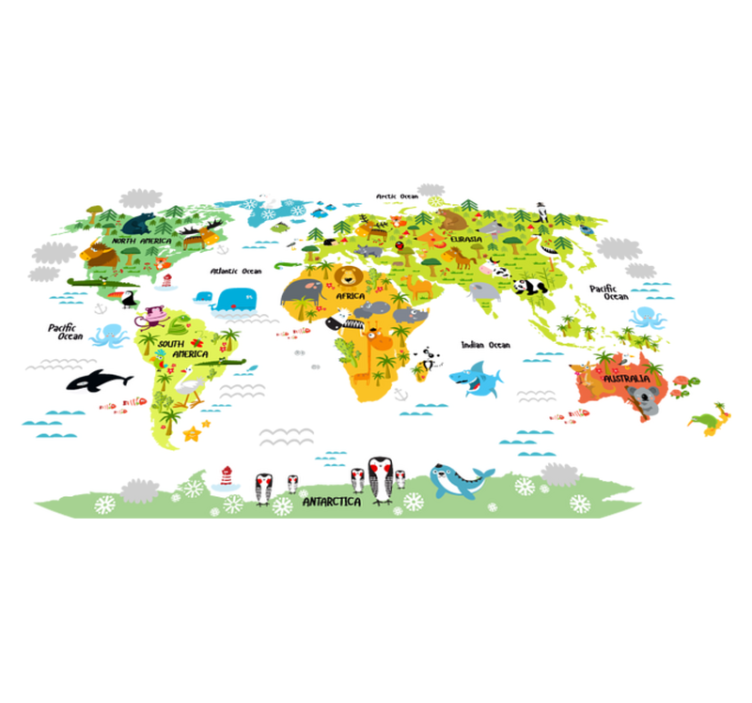 World map vinyl rug with english fauna design - TenStickers