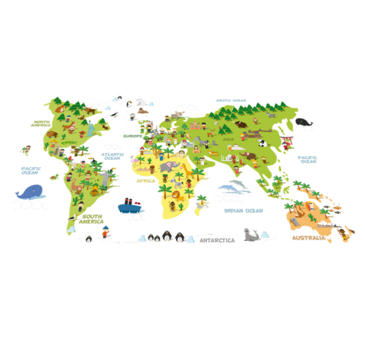 World map vinyl rug people map english - TenStickers