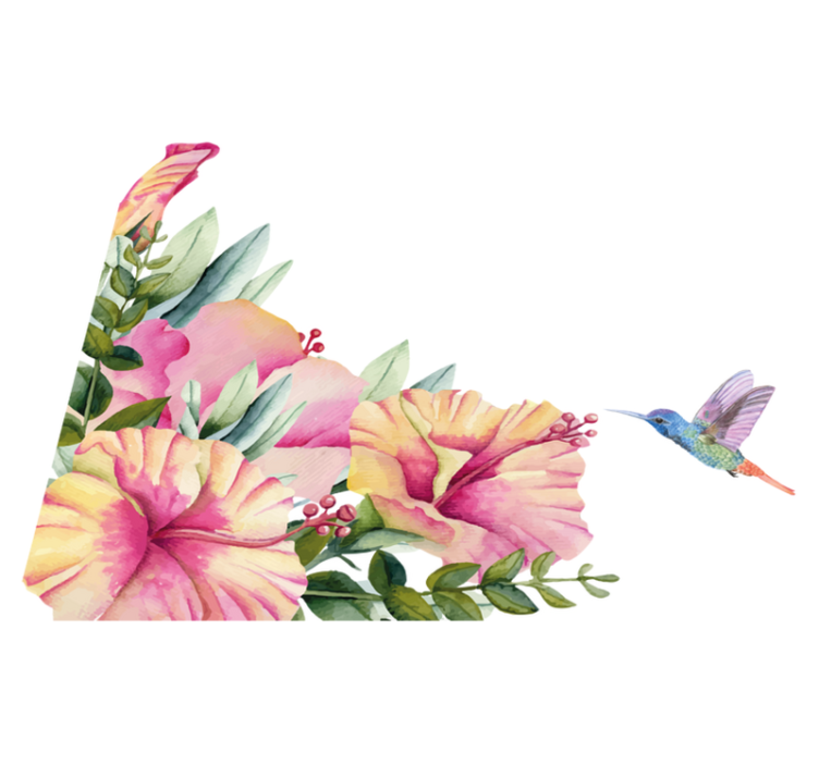 Bathroom vinyl rug with flowers and hummingbird - TenStickers