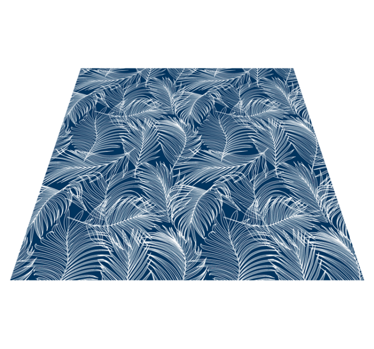 Kitchen vinyl rug with blue leaves and white outline - TenStickers