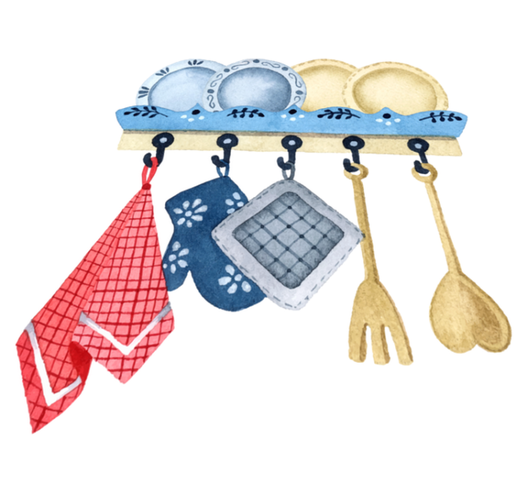 Kitchen vinyl rug hand drawn watercolor utensils - TenStickers