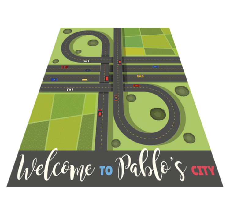 Amazing kid's city with name vinyl rug - TenStickers