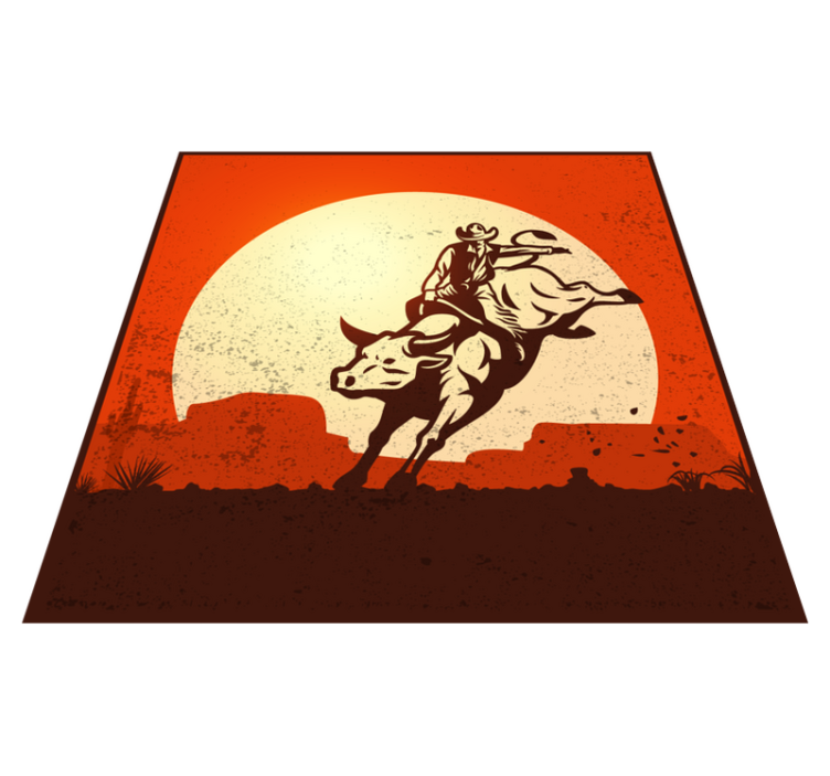 Cowboy riding a bull vintage vinyl rugs - TenStickers