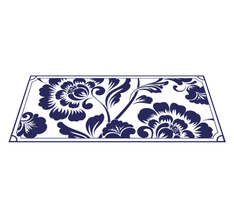 Navy floral pattern flower vinyl rug - TenStickers