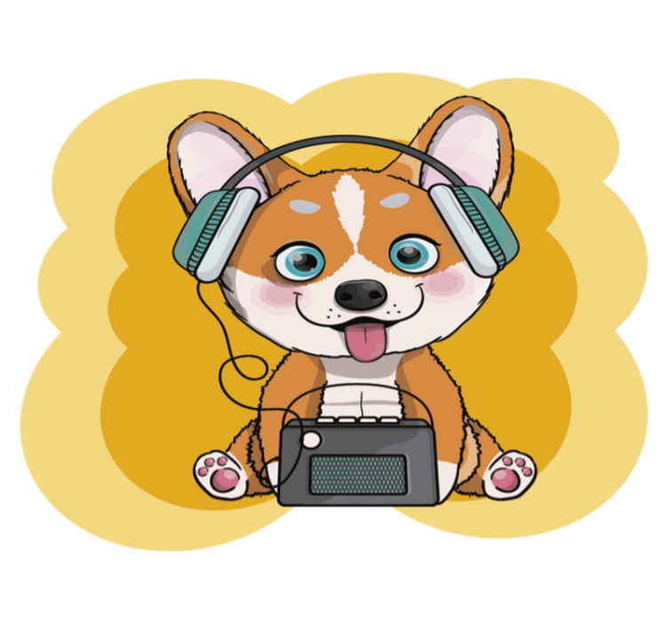 Vinyl rug dog listening to music animal rug - TenStickers