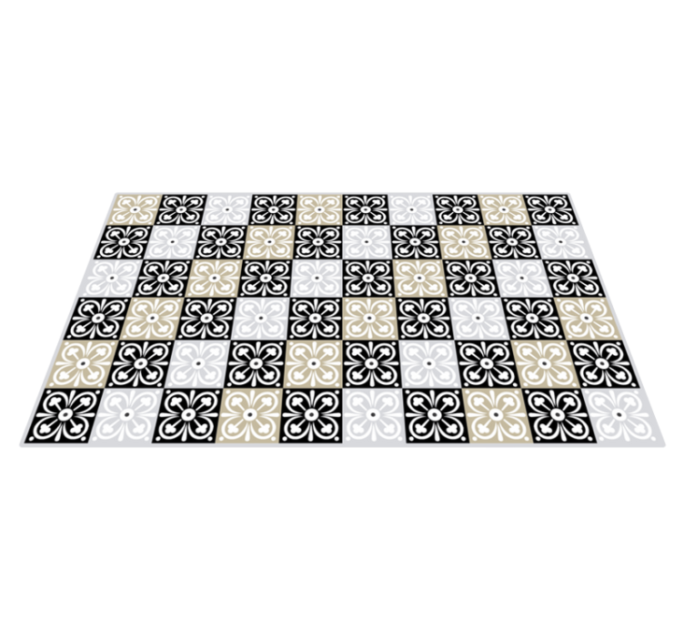 Black white and beige tile kitchen vinyl rug - TenStickers