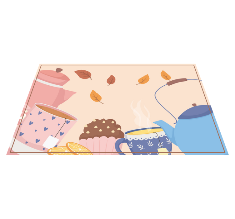 Teatime Illustration flower vinyl rug - TenStickers