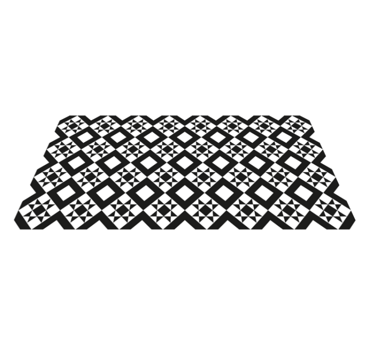 Black and white geometric tile kitchen vinyl rug - TenStickers