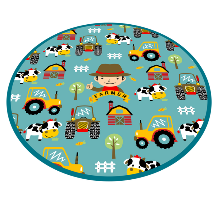 Farmer, animals and tractor circle animal rug - TenStickers