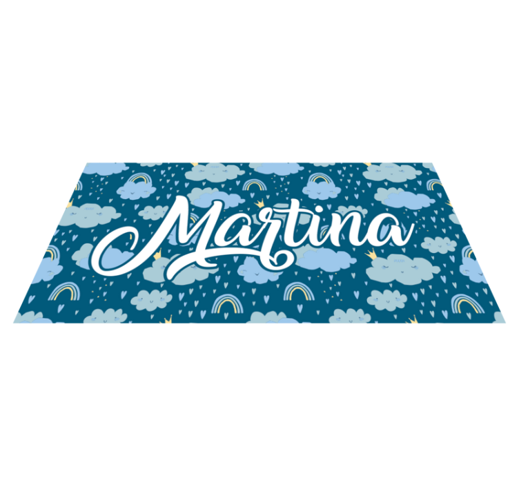 Blue clouds with name vinyl rug - TenStickers