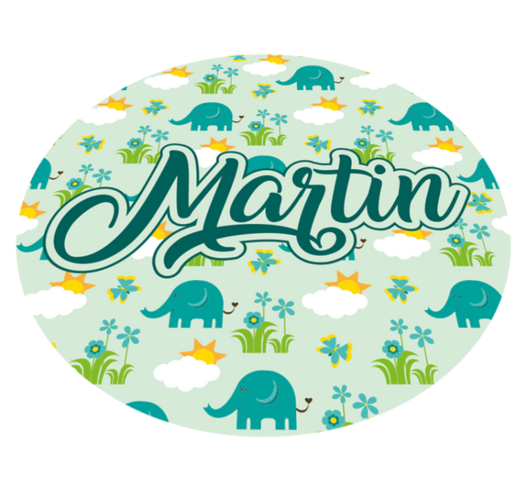 Elephants and flowers with name vinyl rug - TenStickers