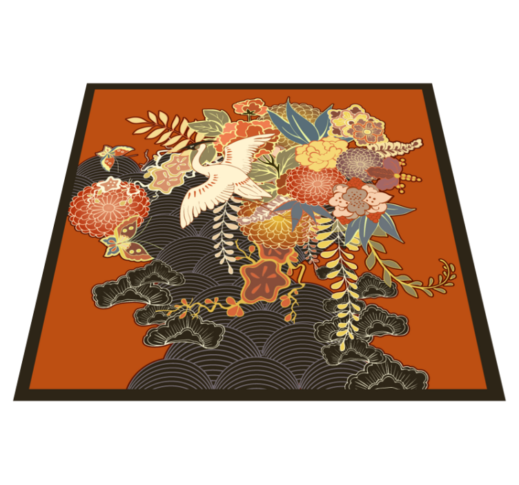 Elaborate Botanical Element flower vinyl rug - TenStickers