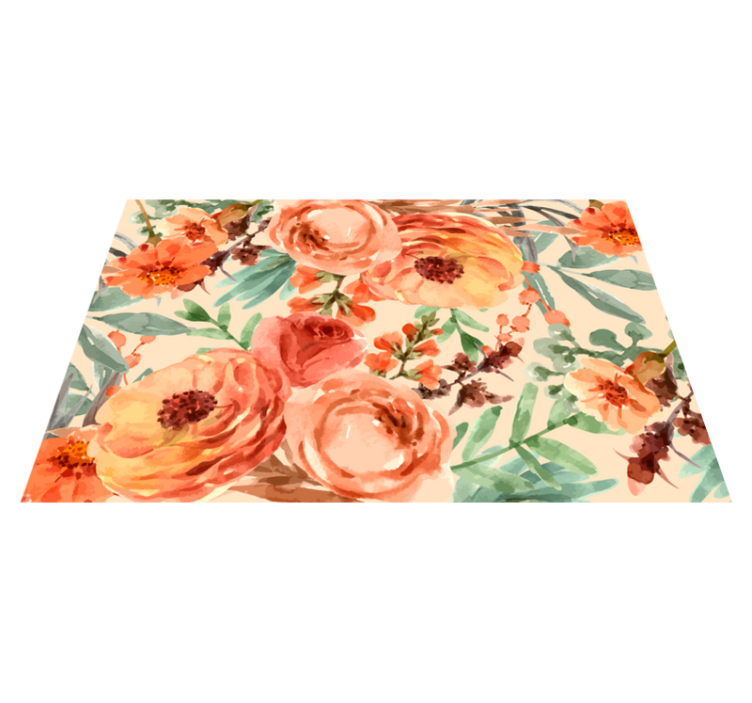 Peony watercolor flowers floral vinyl rug - TenStickers
