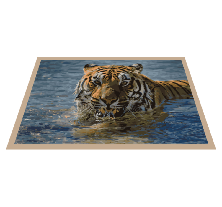 Tiger swimming animal vinyl rug - TenStickers