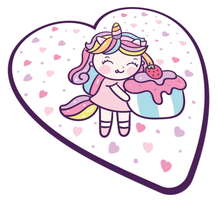 Unicorn girl holding cupcake smiling kids rug - TenStickers