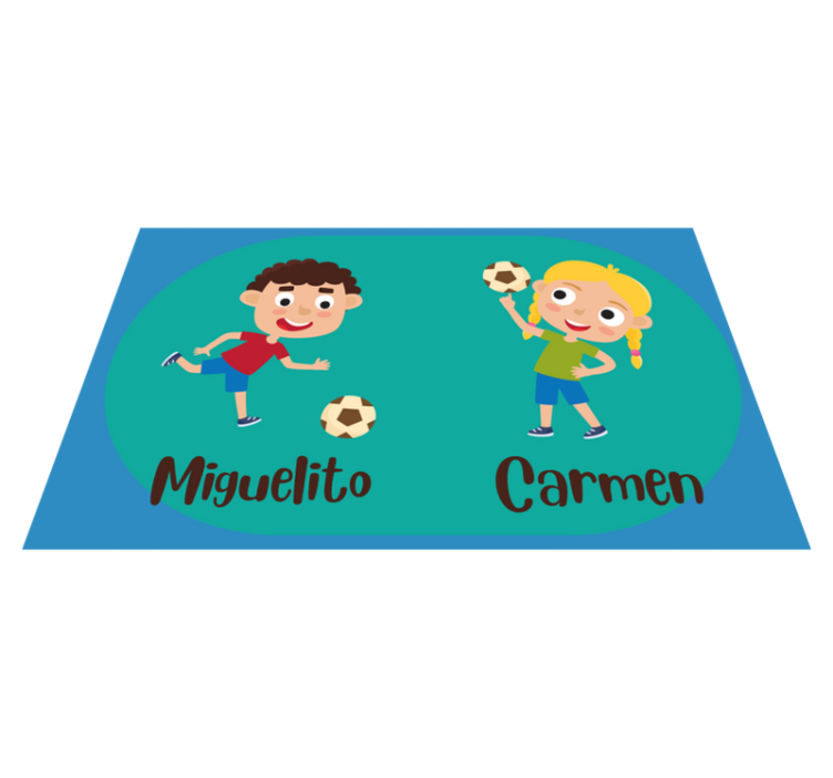 Kids playing football with name vinyl rug - TenStickers