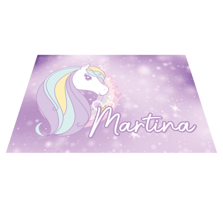 Purple unicorn universe with name kids play mat - TenStickers