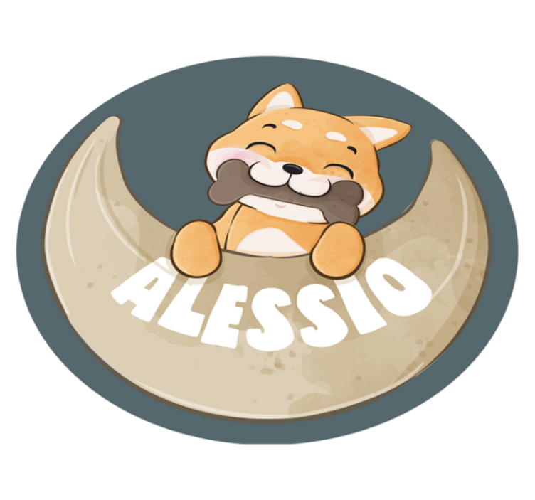 Puppy with bone personalized vinyl rug - TenStickers