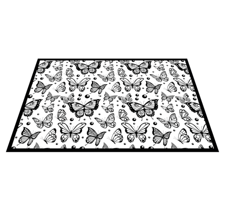 Black Butterfly Pattern flower vinyl rug - TenStickers