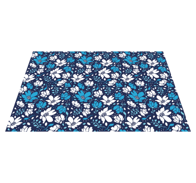 Navy Floral Motif flower vinyl rug - TenStickers