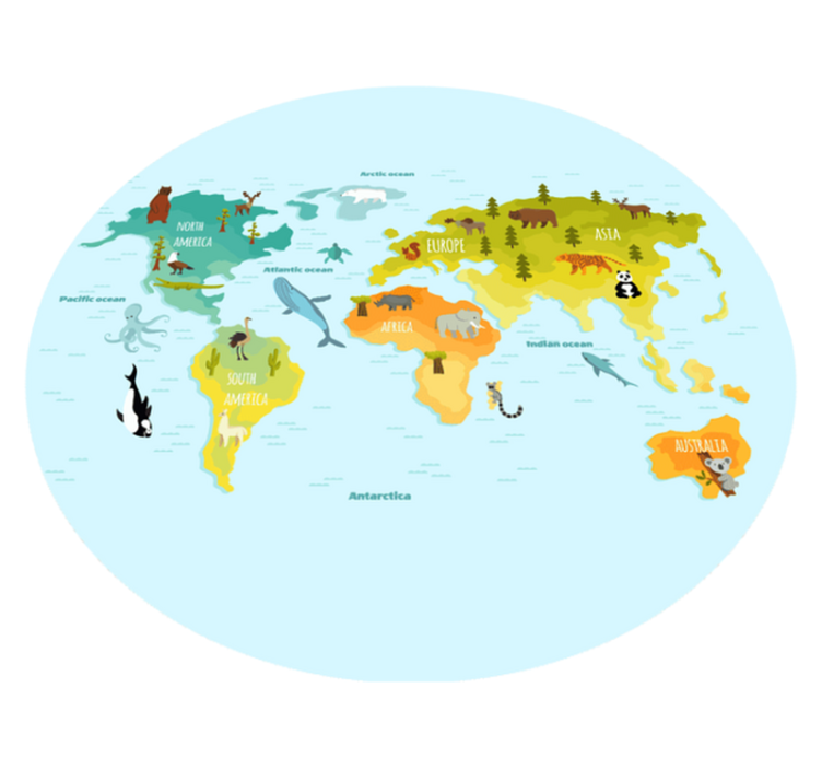 Illustrated Animal Map world map vinyl rug - TenStickers