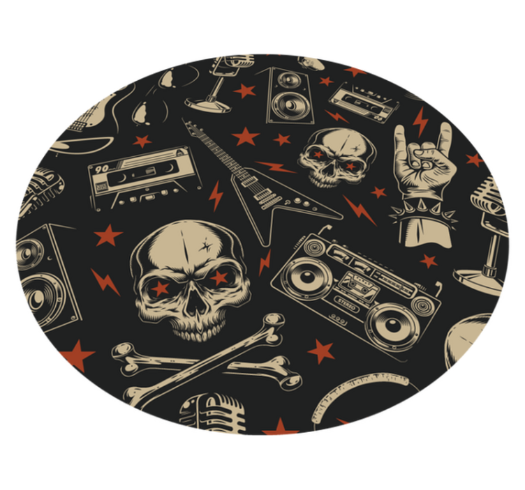 Grunge musical pattern with skulls circular rug - TenStickers