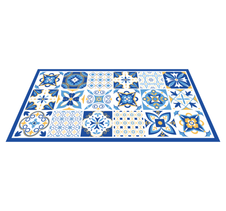 Blue mediterranean tile kitchen vinyl rug - TenStickers