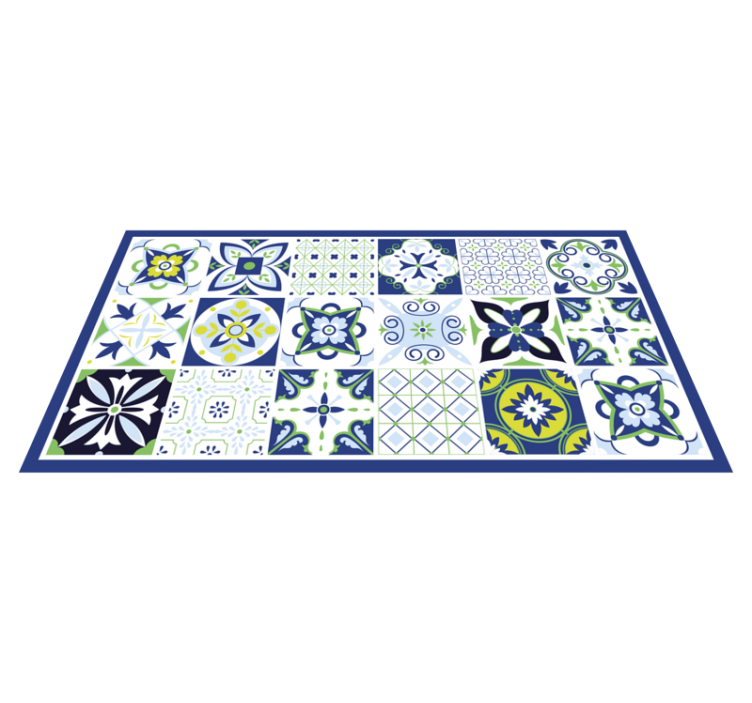 Blue ceramic inspiration tile vinyl rug - TenStickers