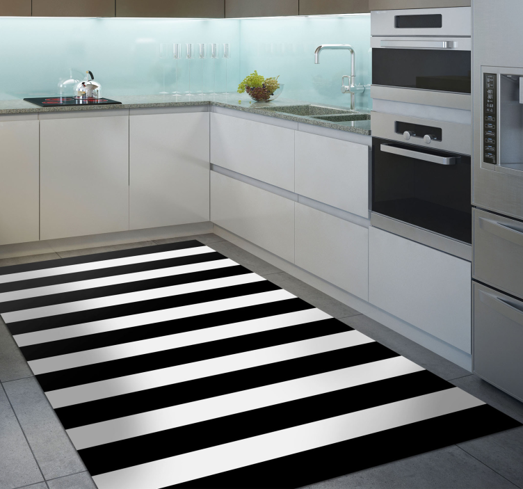 Kitchen black and white stripes vinyl rug - TenStickers