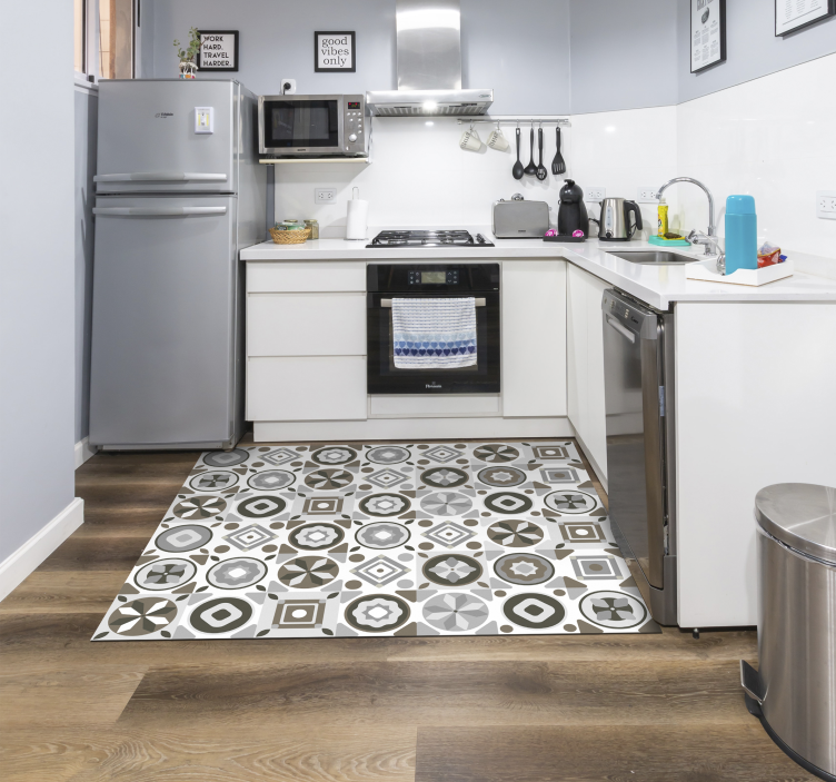 Amazing tile pattern kitchen vinyl rug - TenStickers