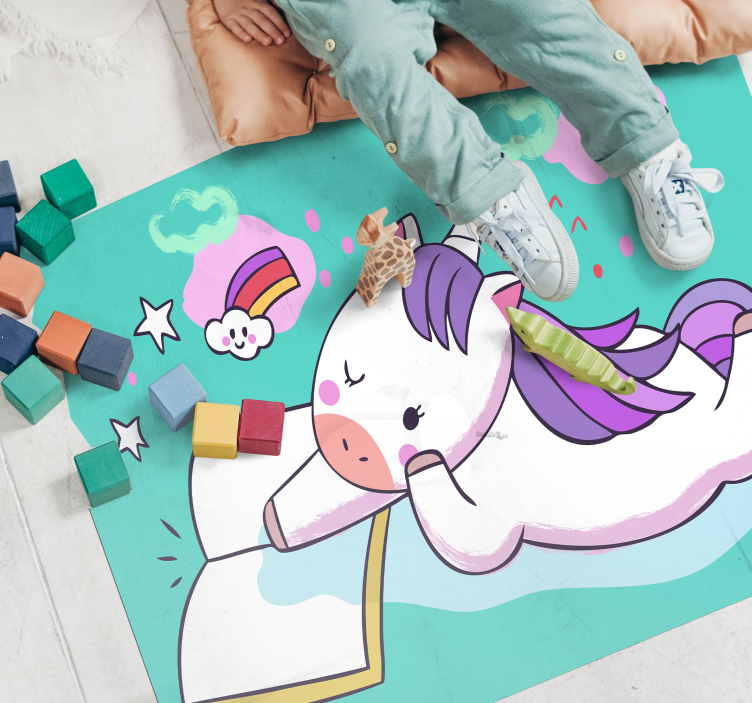 baby unicorn reading vinyl rug - TenStickers