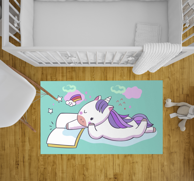 baby unicorn reading vinyl rug - TenStickers