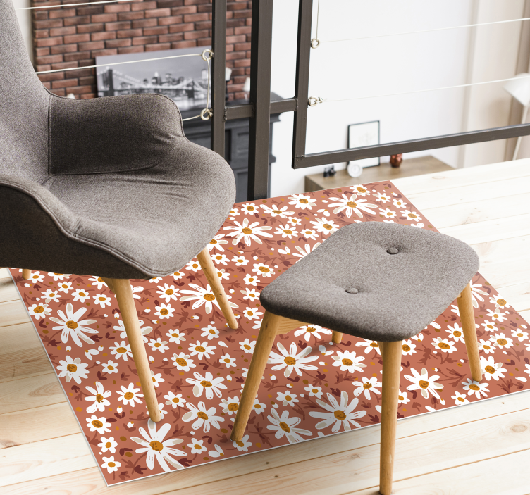 70's Daisy flower orange background vinyl rug - TenStickers