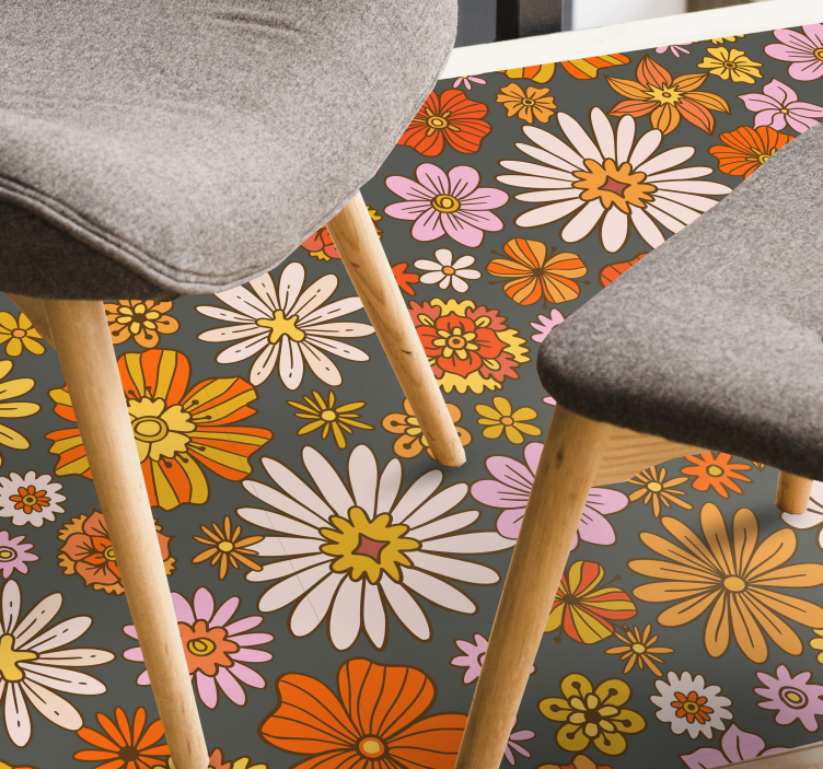 70's flowers floral vinyl rug - TenStickers