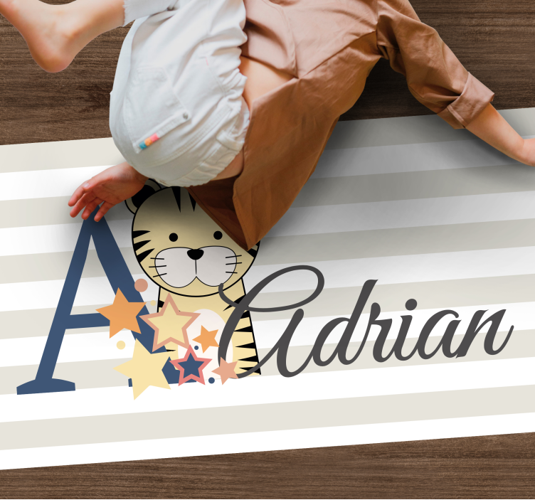 Striped baby tiger with name nursery vinyl rug - TenStickers
