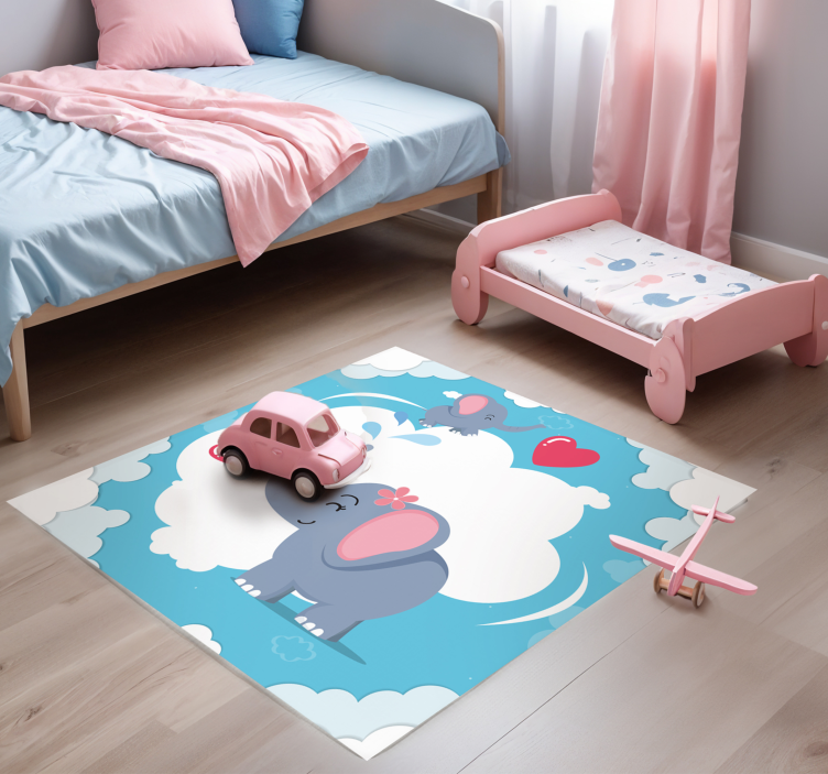 Adorable elephant cloudscape nursery rug - TenStickers