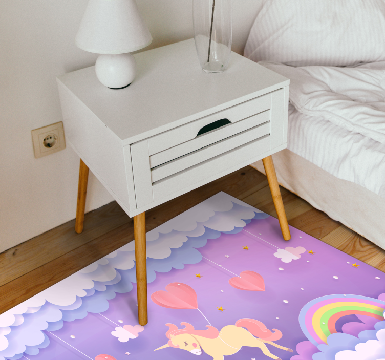 baby unicorn flying with balloons vinyl rug - TenStickers