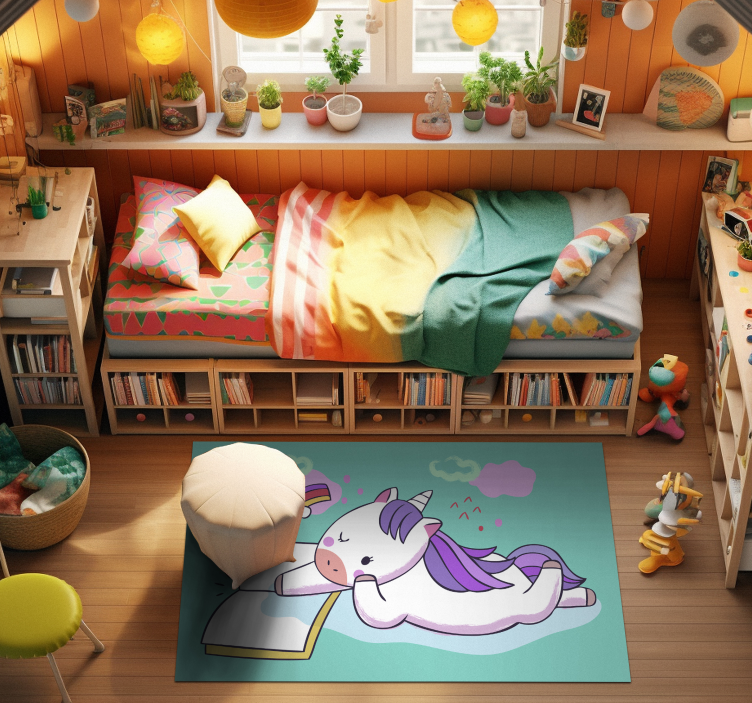 baby unicorn reading vinyl rug - TenStickers