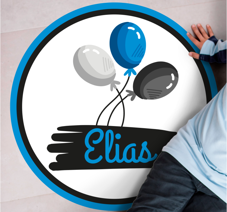 Personalised grey and blue balloons vinyl rug - TenStickers