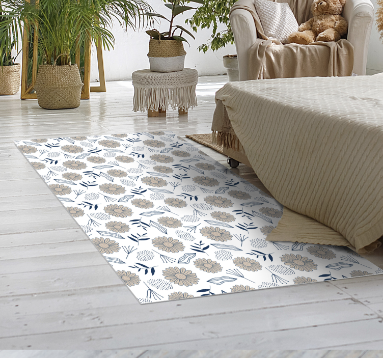Wonderful beige daisy vinyl bedroom rug - TenStickers