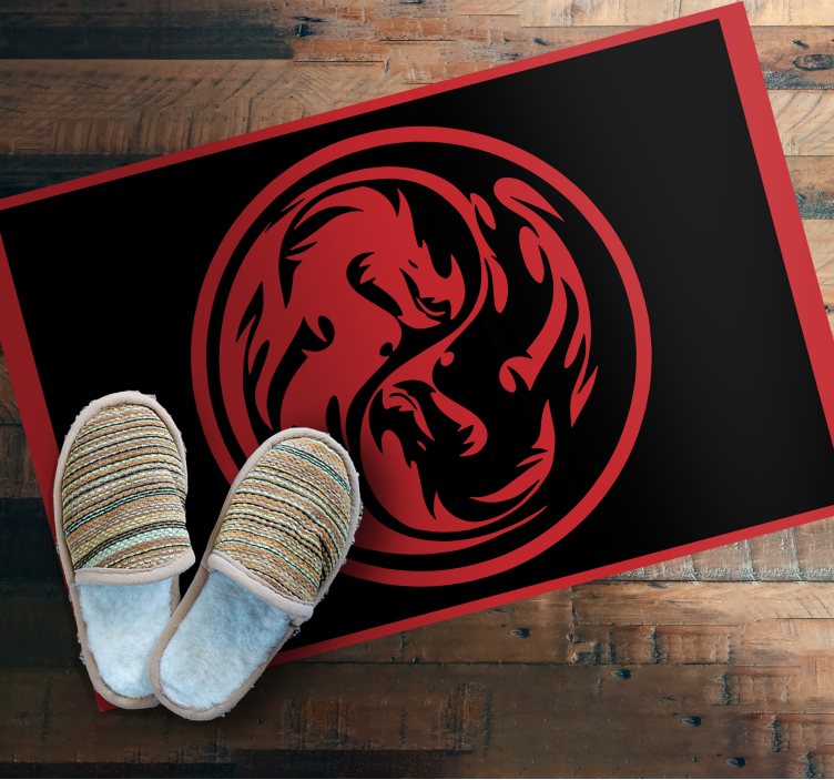 Black and Red Dragon Yin Yang rectangular rug - TenStickers