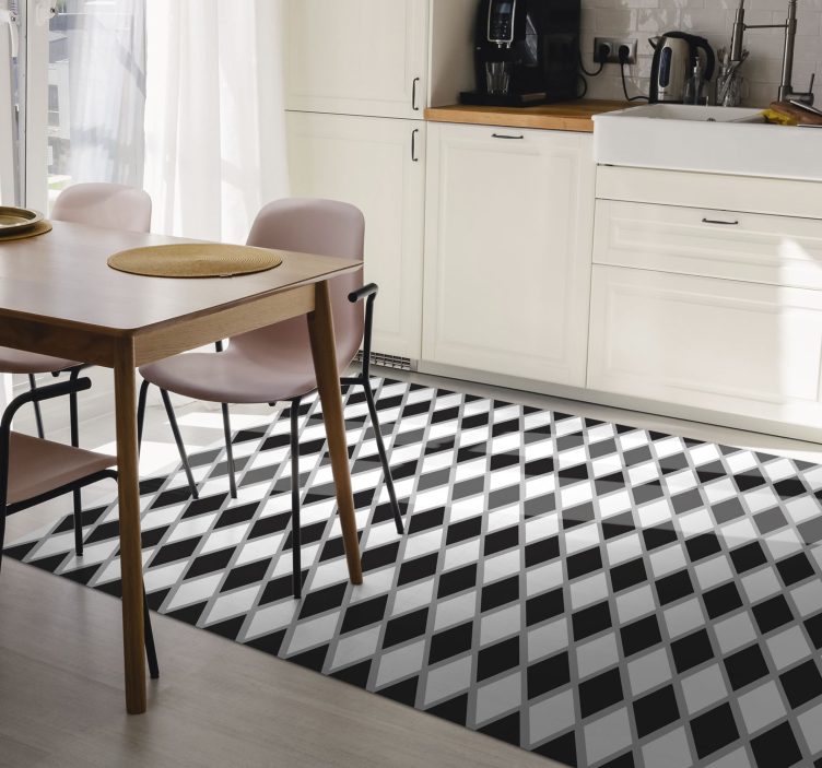 Black and white diamonds kitchen floor tiles - TenStickers