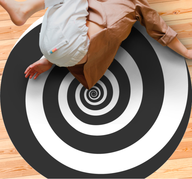 Black and white hypnotical retro teen vinyl rug - TenStickers