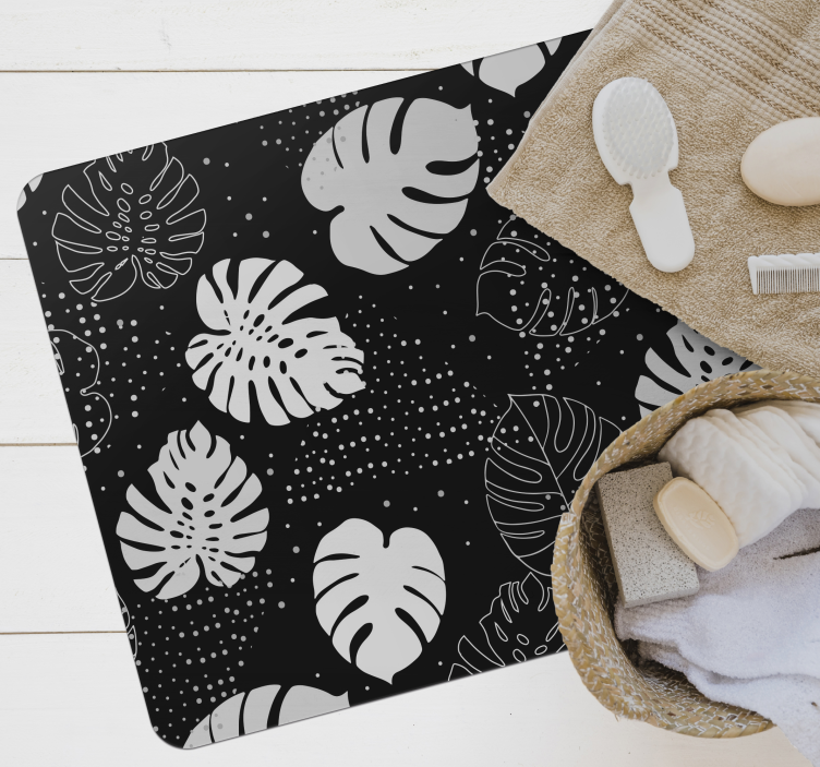 Black and white monstera leaves nature rug - TenStickers
