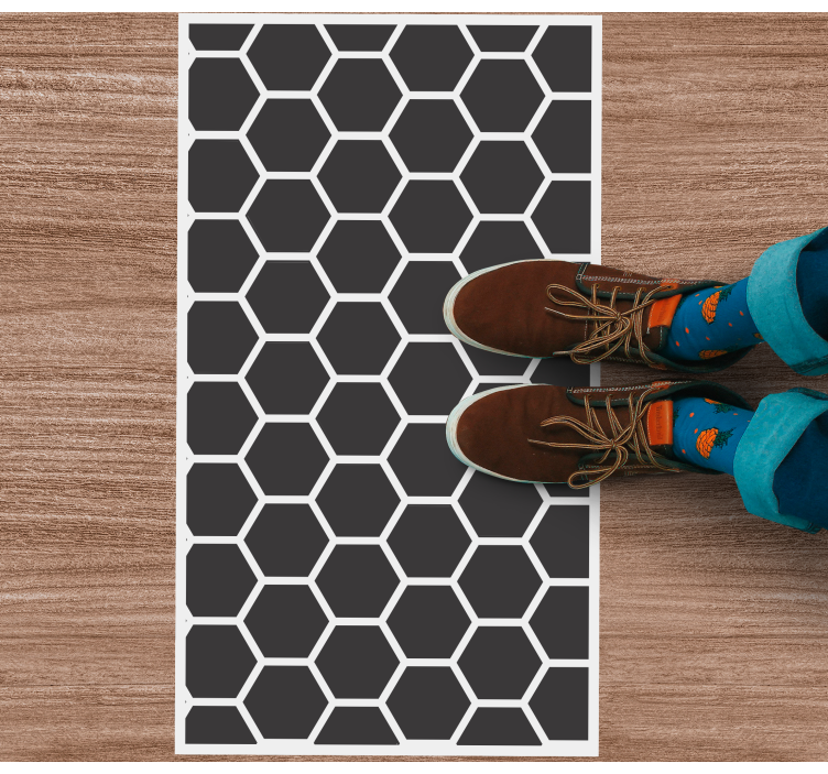 Black hexagons geometric figures geometric rugs - TenStickers