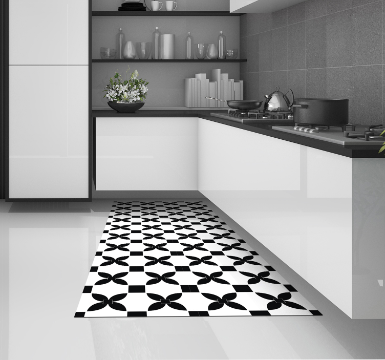 Black printed street tile effect kitchen vinyl rug - TenStickers