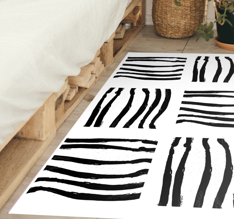 Organic black lines stripes vinyl rug - TenStickers