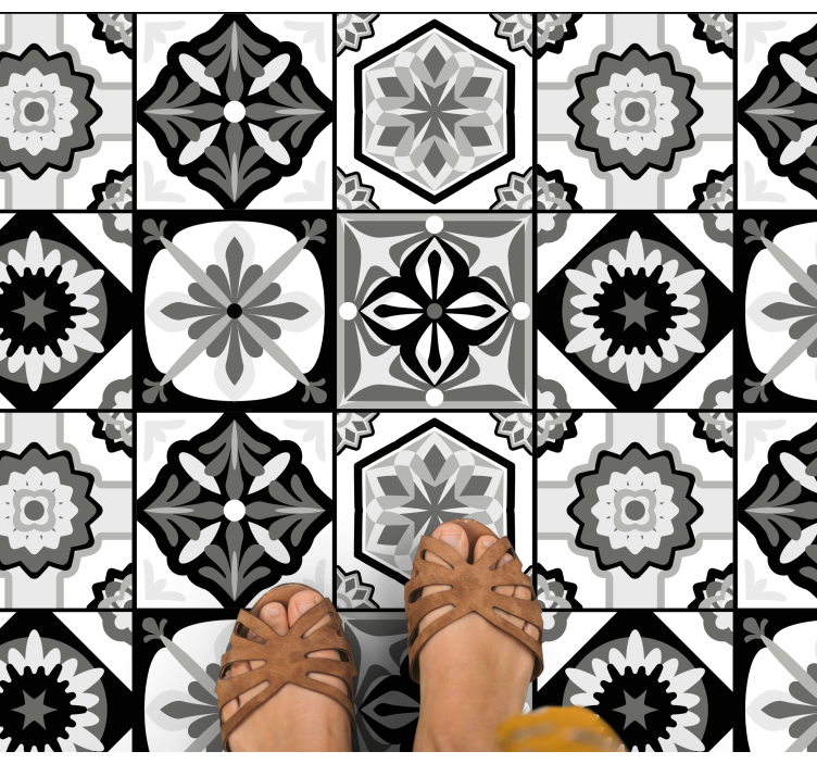 Black white and grey kitchen floor tiles - TenStickers